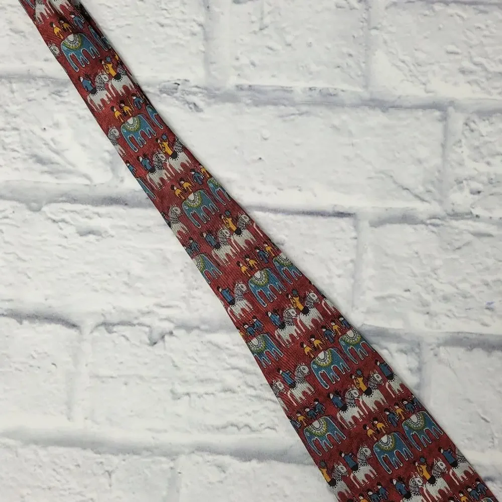 Dunhill Silk Primitive Horse & Elephant Print Tie